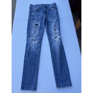 American Eagle Jeans Men 29x32 Light Blue Skinny AirFlex Distressed